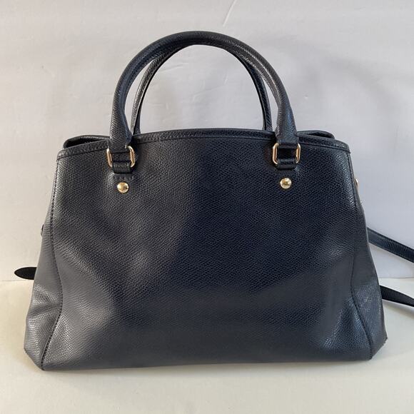 Coach Margot Crossbody Carryall Satchel Bag Navy Blue Crossgrain Leather F34607 - Picture 3 of 11